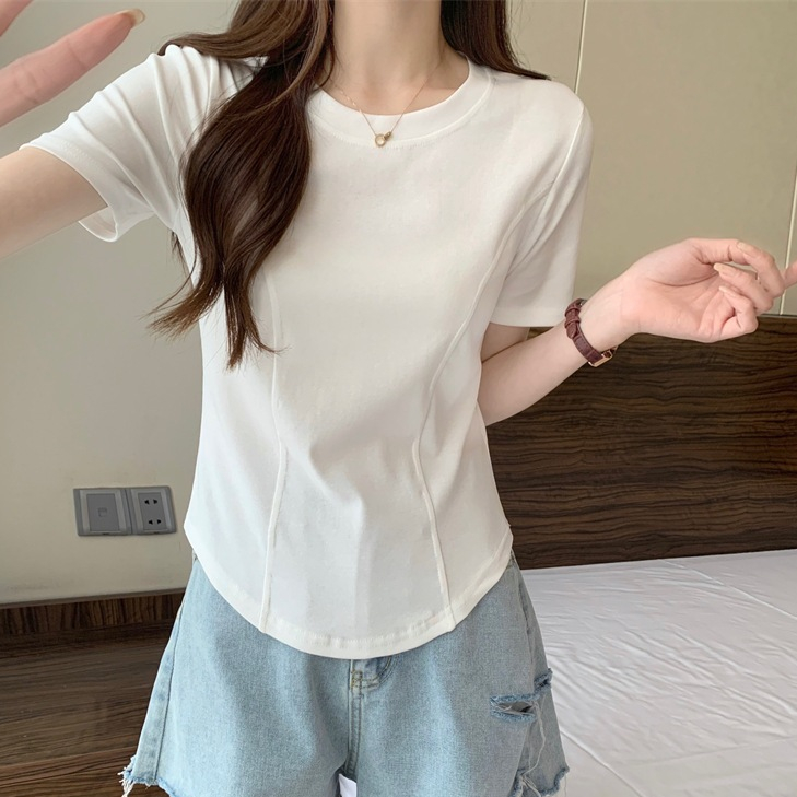 เสื้อแขนสั้นผู้หญิงเรียบง่าย ทรงเข้ารูป สไตล์เกาหลี เสื้อคอกลม มี 4 สีให้เลือก