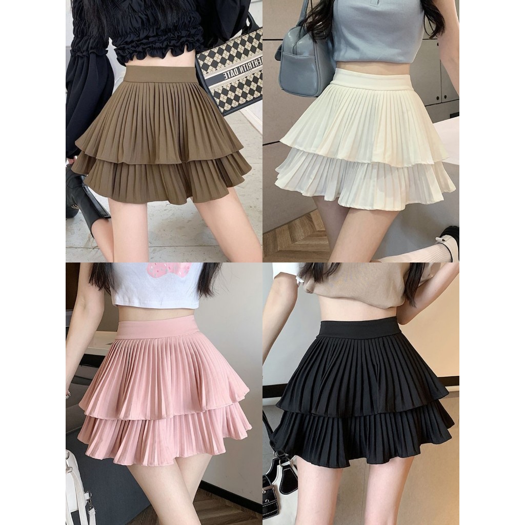 กระโปรง กระโปรงสั้นทรงบัลเลต์ ระบายลูกไม้ 2ชั้น หวานน่ารัก ใส่ซิปด้านหลัง#3058