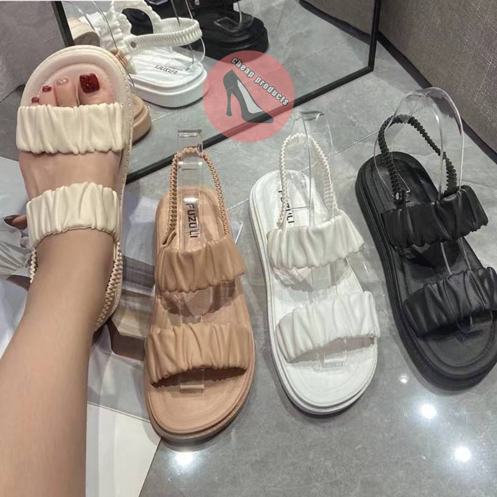 รองเท้าเเตะ รองเท้าเเตะรัดส้น หนังหย่น จับจีบ สไตล์เกาหลี เเฟชั่นใหม่ 061