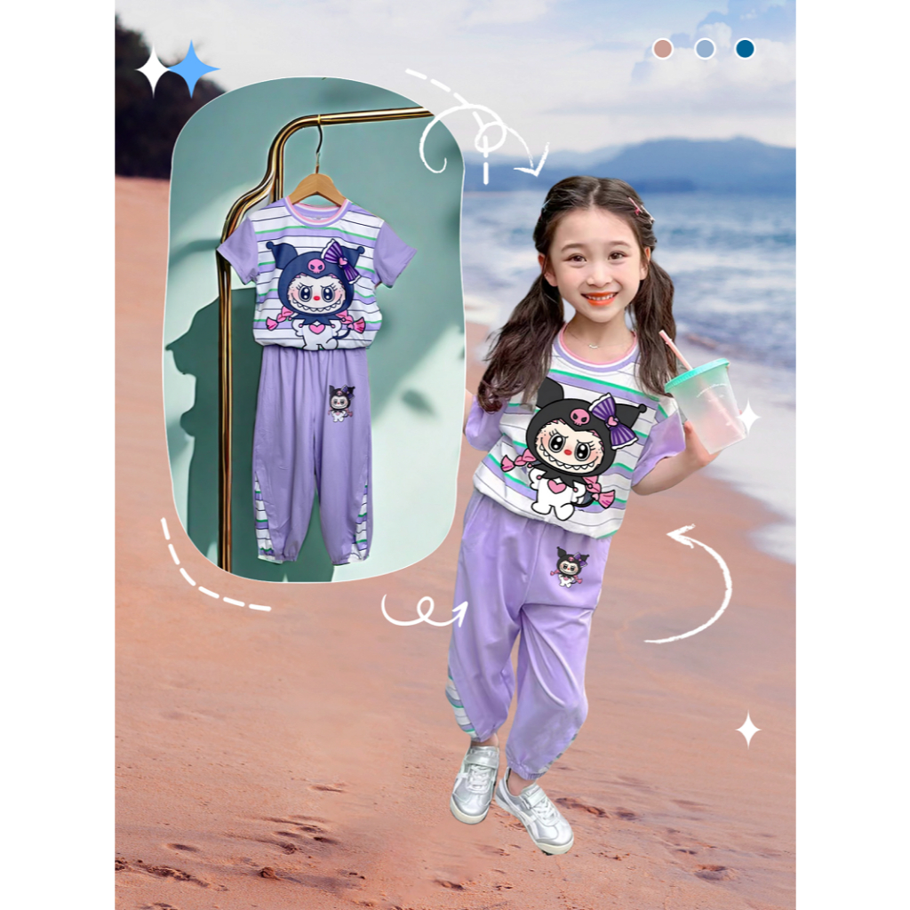 ชุดเซ็ทลาบูบู้ของเด็ก ชุดเสื้อ+กางเกงลายการ์ตูนน่ารักๆ สินค้าพร้อมส่ง