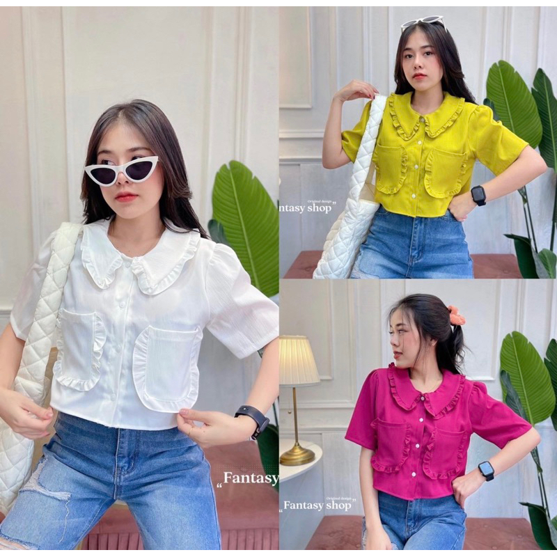 Sunny เสื้อครอปกระเป๋าระบายน่ารัก 7สี