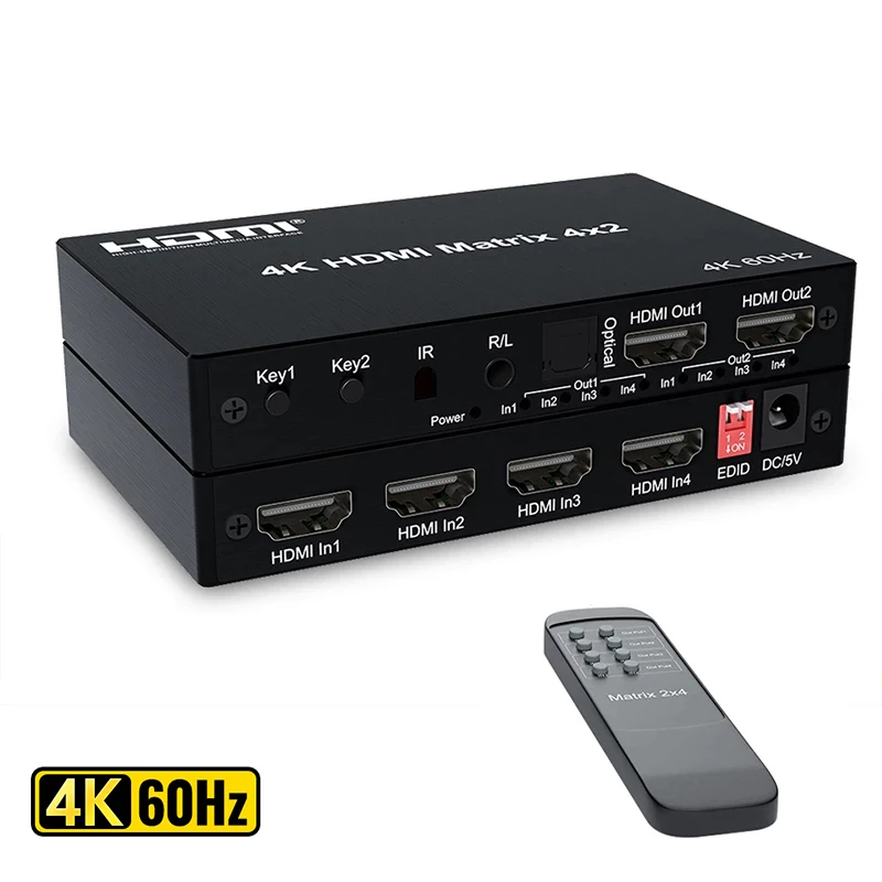 HDMI Matrix 4X2 Switch Splitter HIFI Matrix 4 in 2 out with Remote Control Audio Supports HDMI V1.4/