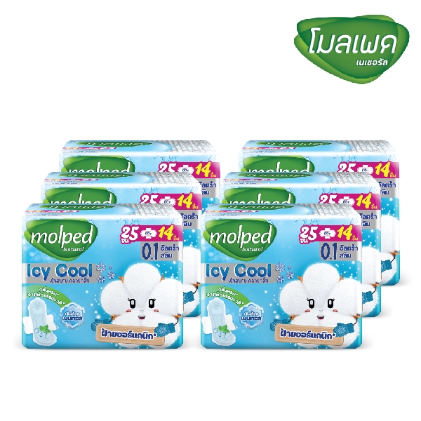 [6 แพ็ค] Molped โมลเพด ไอซี่คูล สลิม 0.1 ผ้าอนามัยสูตรเย็น สำหรับกลางวัน แบบมีปีก 25 ซม. จำนวน 14 ชิ้น