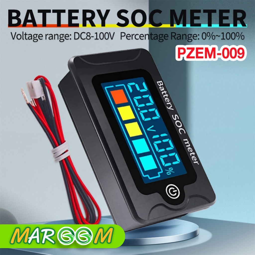 Battery Meter SOC PZEM-009 มิเตอร์วัดแบตเตอรี่ ไฟแสดงสถานะ หน้าจอ LCD โวลต์มิเตอร์ DC8-100V