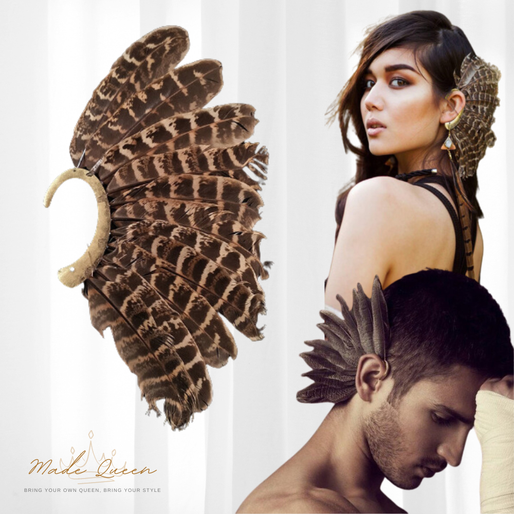 เอียร์คัฟ ear cuff เกี่ยวหูขนนกแท้ ลายเสือ เครื่องประกับแนว ฮิปปี้ ส่งจากไทย​ สินค้าพร้อมส่ง
