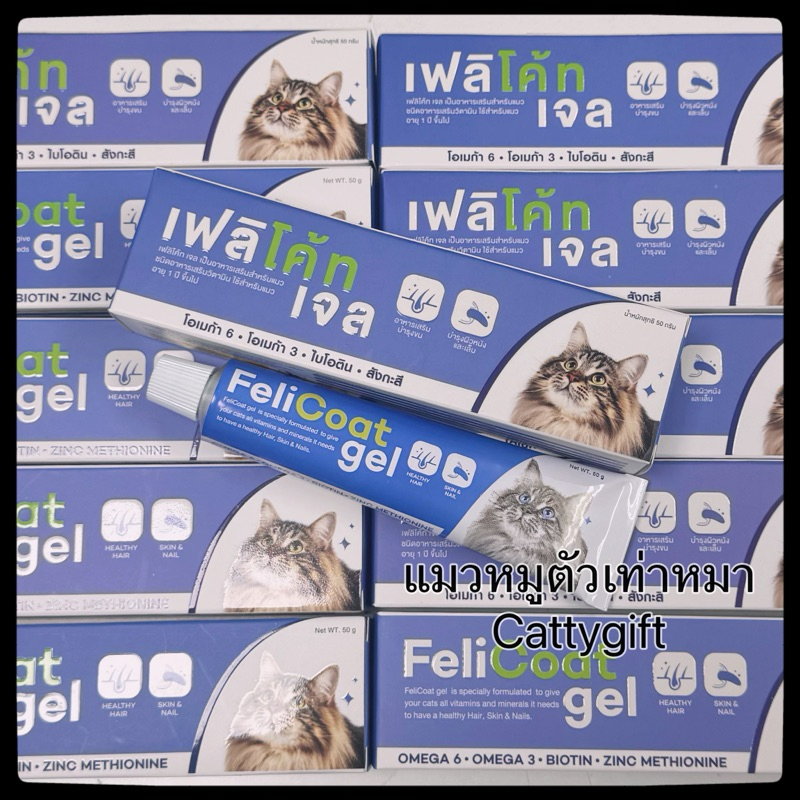 FeliCoat Gel เฟลิโค้ทเจล อาหารเสริมบำรุงขนแมว ขับก้อนขน บำรุงเล็บ ขนาด 50 กรัม
