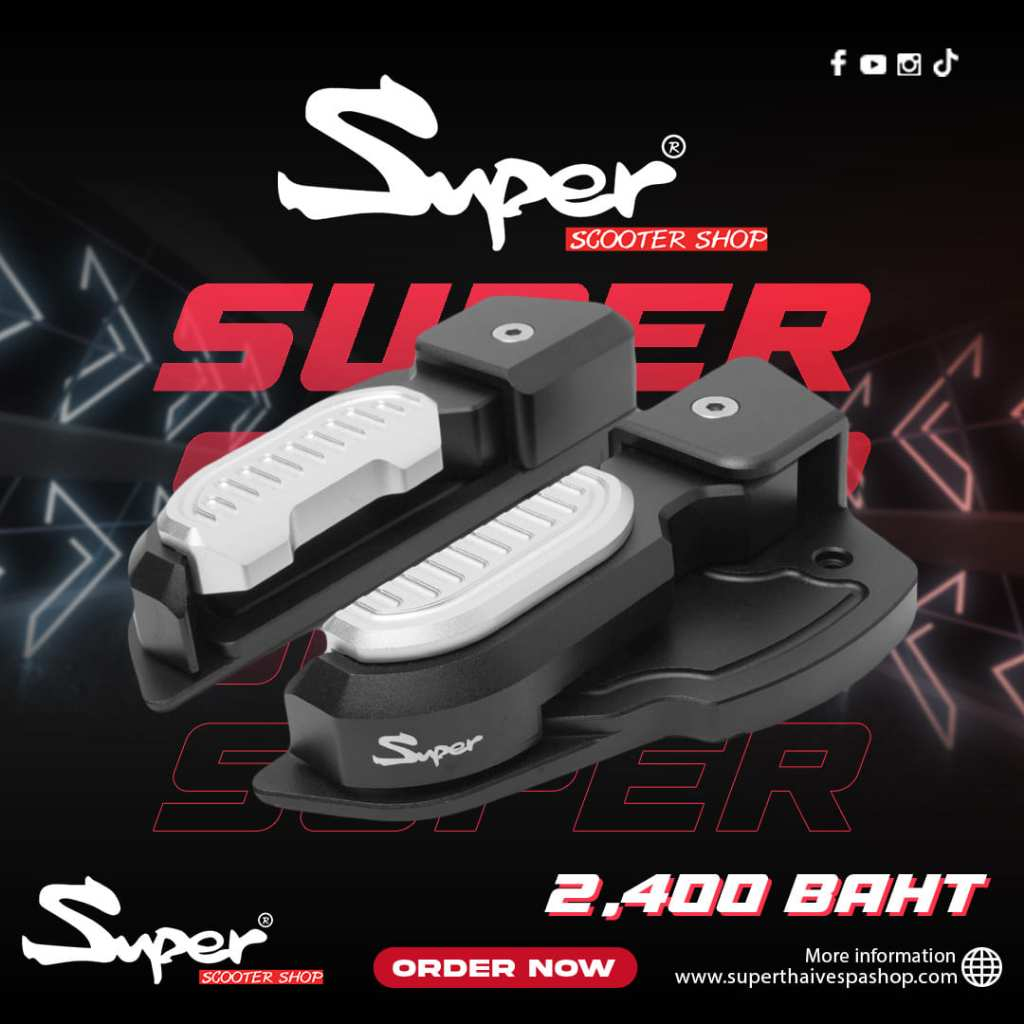 ชุดพักเท้า สีดำเงิน CNC SUPER FOOTPEG  MODEL VESPA  PRIMA VERA/125-150 VESPA SPRINT/125-150  CODE : 