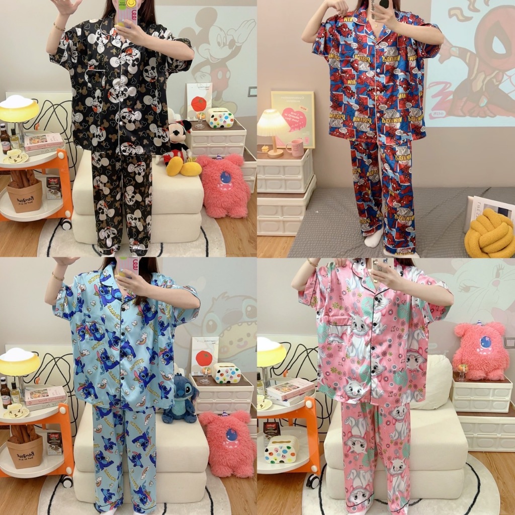 SL+LL#6XL🔥ชุดนอน.แขนสั้นขายาวและแขนยาวขายาว.ผ้าซาติน.บิ๊กไซส์🔥ซาตินXXXL.รอบอก50นิ้ว