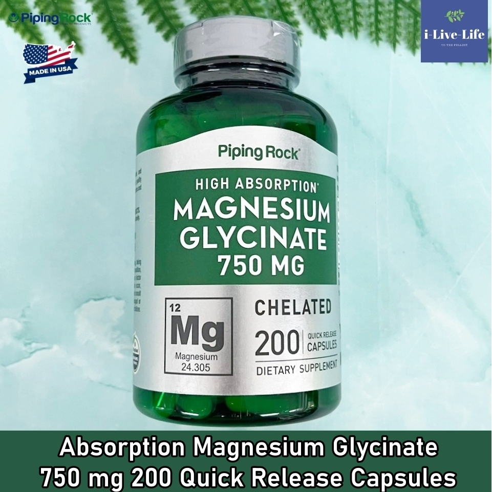Piping Rock - High Absorption Magnesium Glycinate 750 mg 200 Quick Release Capsules แมกนีเซียมไกลซิเนต