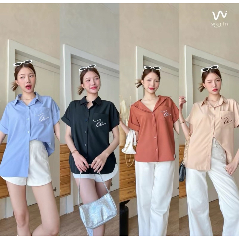 เชิ้ตแขนพับไหมอิตาลีปักW WARIN WR-12