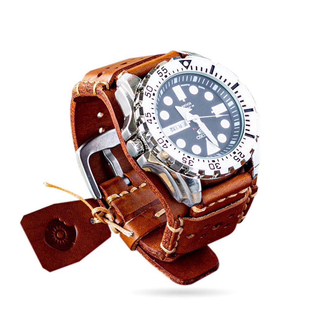 สายนาฬิกาข้อมือหนังแท้ Handmade Leather watch cuff strap วินเทจสไตล์-(SC) Italian Veg Tanned Cowhide