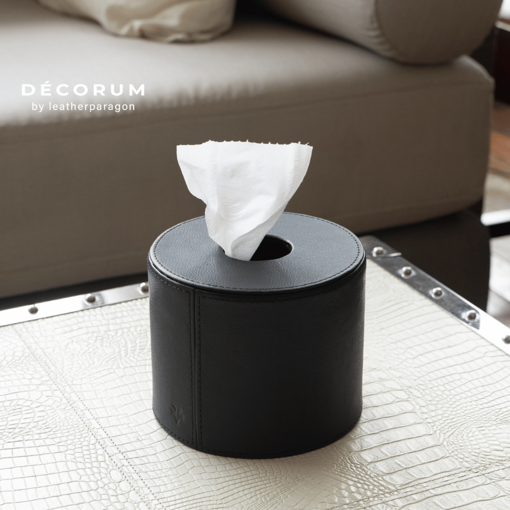 Decorum - Round Tissue Box - กล่องหนังใส่ทิชชู่กลม ตกแต่งบ้าน โรงแรม