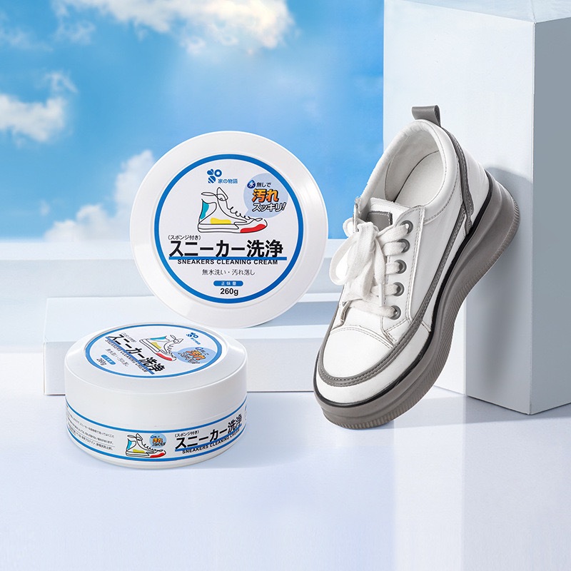 jjdaily2 ครีมทําความสะอาดรองเท้า ครีมขัดรองเท้าขาว 260g แถมฟองน้ำ ไม่ต้องล้าง เช็ดออกทันที