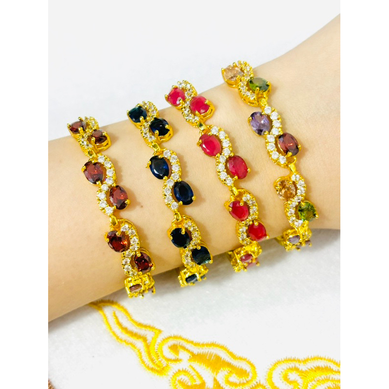 สร้อยข้อมือพลอยคลิปล็อค ความยาว 7 นิ้ว เสริมดวง เสริมโชค ใส่ออกงานได้ ใส่อาบน้ำได้