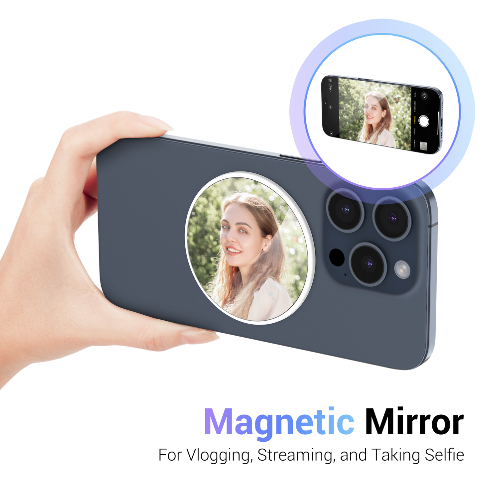 Magnetic Mirror กระจกเซลฟี่แบบแม่เหล็กติดหลังมือถือ อุปกรณ์ช่วยถ่ายรูป น้ำหนักเบา พกพาง่าย พร้อมกล่องใส่ในตัว