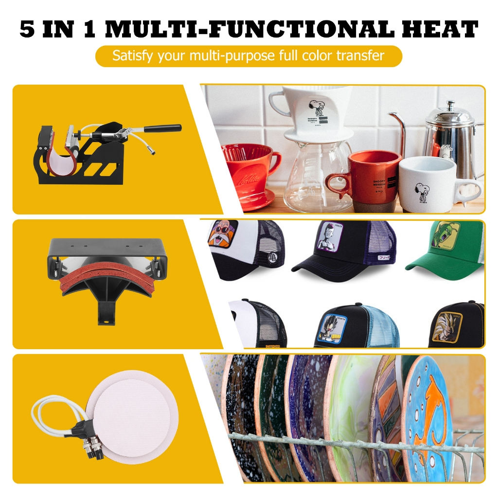 ⭐เครื่องกดความร้อน 5 in 1เครื่องกดความร้อน 360 องศา Swing Away เครื่องถ่ายเทความร้อนสำหรับเสื้อยืด Mugs UK 29x38cm