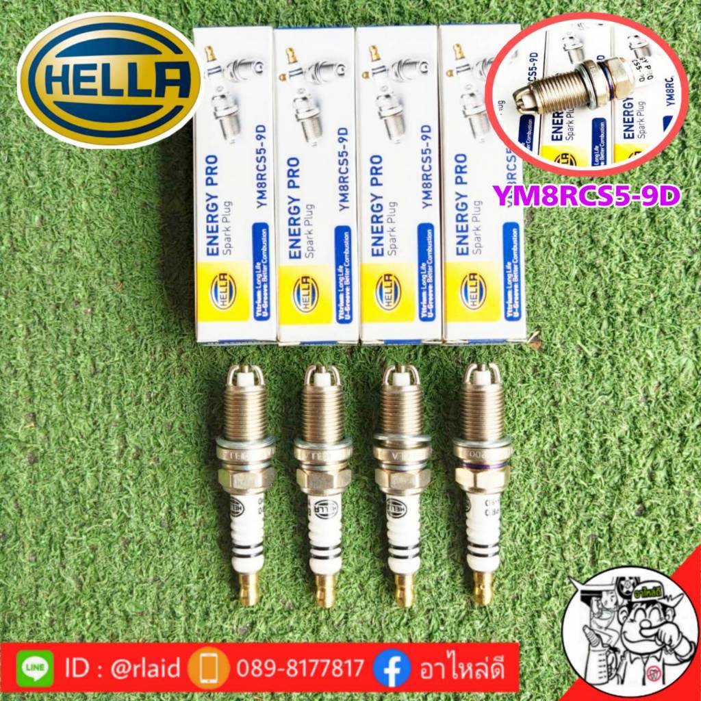 หัวเทียน โตโยต้า นิสสัน มาสด้า แบบทั่วไป หัวเทียน YM8RCS5-9D 2 เขี้ยว ยี่ห้อ Hella แบบทั่วไป 4 หัว