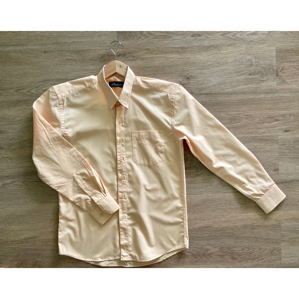 เสื้อเชิ้ตแขนยาวสีเหลืองพาสเทล ผู้ชาย งานป้าย Rondo คอปก Size:L รอบอก:42 นิ้ว มือสอง สภาพดี