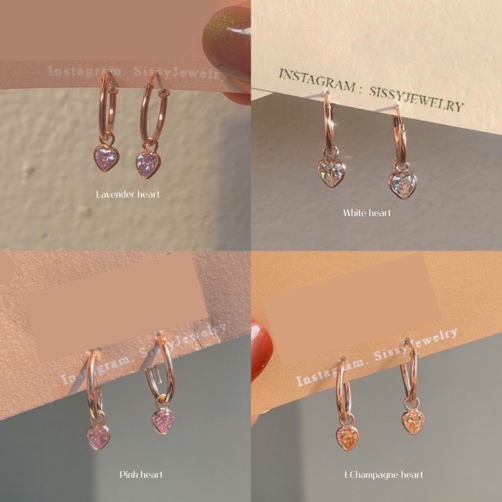 SissyJewelry // ต่างหูเงินแท้ ต่างหูห่วง heart huggie (พลอยหัวใจ) (rosegold-plated)