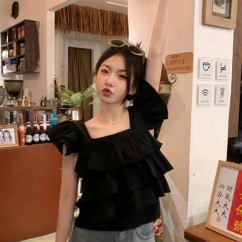 MIKIE 🍰 F50 เสื้อขนมชั้นหวานๆ คอเหลี่ยมพรางหุ่น ปล่อยระบายเป็นชั้นๆ Cute มากกก  🍰