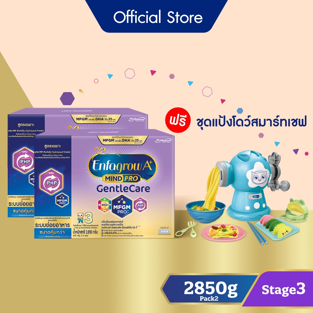 [รับของขวัญในเซ็ท] นมผง เอนฟาโกร เอพลัส มายด์โปร เจนเทิล แคร์ สูตร3 (2850 กรัม) x2 กล่อง รับฟรี ชุดแป้งโดว์สมาร์ทเชฟ