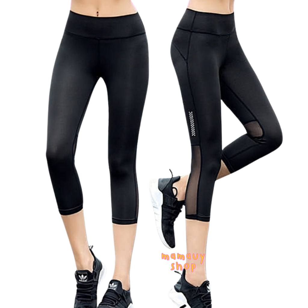 กางเกงออกกำลังกายขา5ส่วน เลกกิ้ง กางเกงรัดกล้ามเนื้อ ใส่ว่ายน้ำได้ #P1719