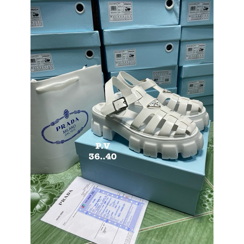 รองเท้าแตะ🎉แบบรัดส้น Pr*da งานHi end 1:1 (size36-40)แถมกล่อง