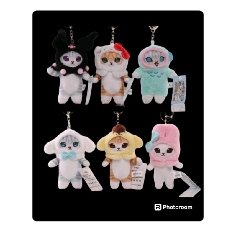 พวงกุญแจตุ๊กตาแมวใส่ฮูด ขนาด 5 นิ้วมีหลายแบบให้เลือกสะสม