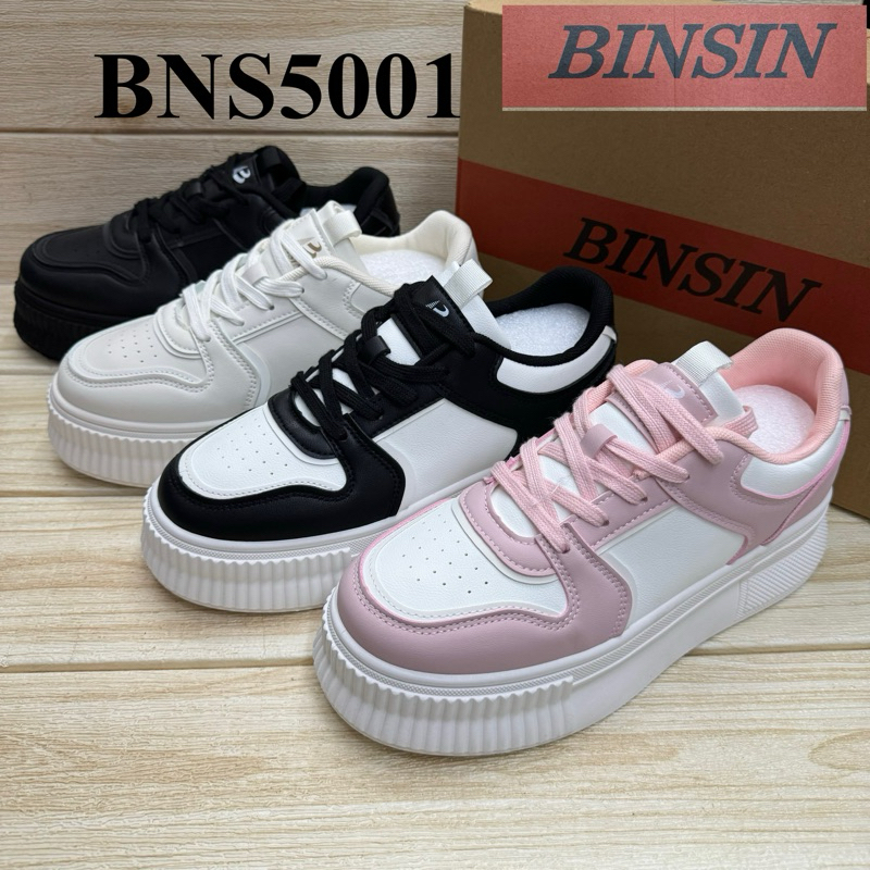 Binsin BNS 5001 รองเท้าผ้าใบ บินซิน size 37-41 สีดำ/ดำขาว/ขาวชมพู/ครีม