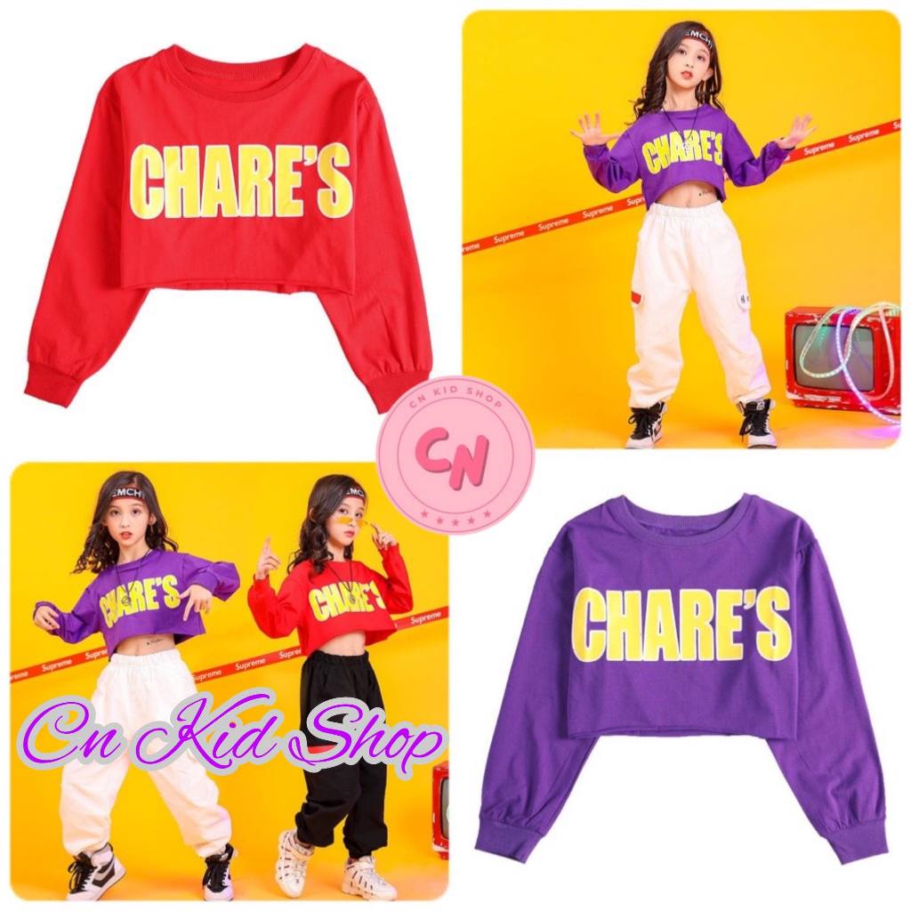 (พร้อมส่ง)เสื้อแขนยาวเอวลอย สไตล์ฮิปฮอป สำหรับเด็กผู้หญิง 3-14 ปี