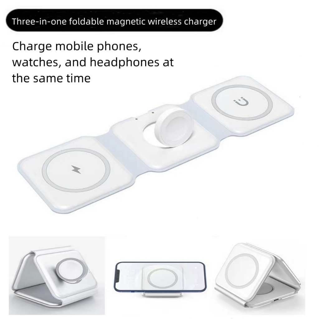 3 in 1 15W QI Magnetic Wireless Charger ชุดพับได้ สําหรับ IOS Series