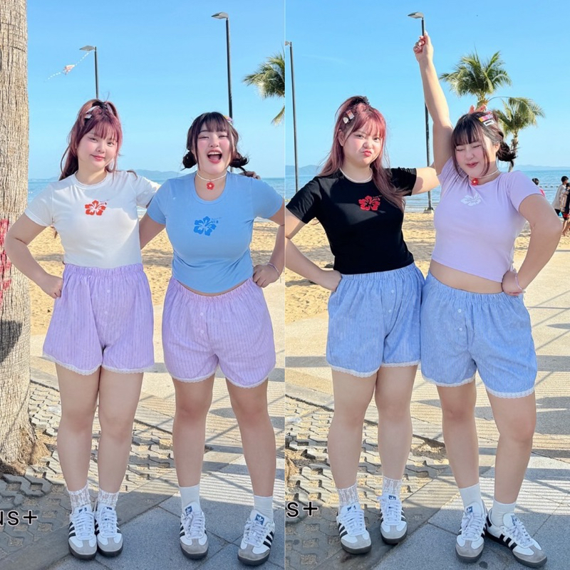 /WP/ เสื้อยืดสาวอวบ สกรีนดอกชบา #เสื้อผ้าไซส์ใหญ่ สาว อ้วน พลัสไซส์ plussize