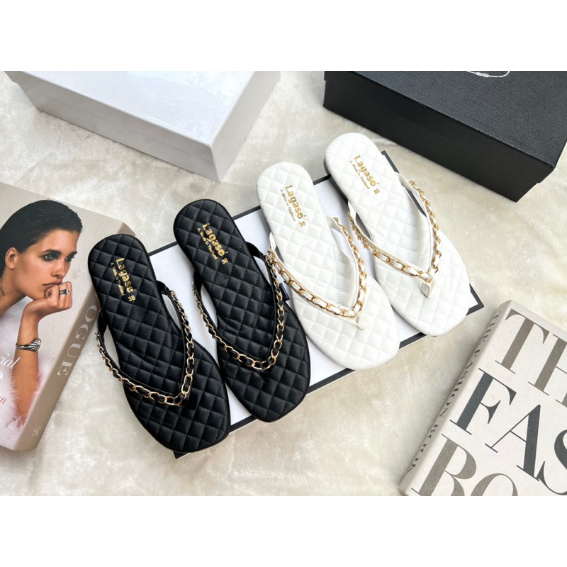 🎁Rinya Shoes🎁รองเท้าแตะแบบคีบแต่งโซ่ทอง(มีไซด์36-45)สินค้าพร้อมส่งนะคะ
