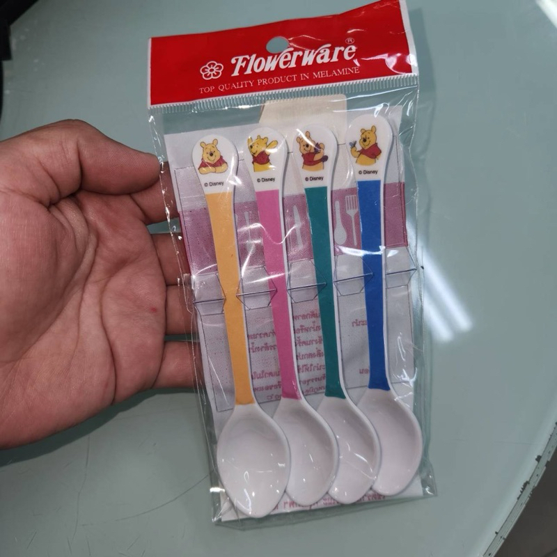 ช้อนกาแฟเมลามีน ช้อนป้อนข้าวเด็ก เมลามีน(4ชิ้น) ยาว5.5นิ้ว ลายหมีพูห์ ตราฟลาวเวอร์แวร์