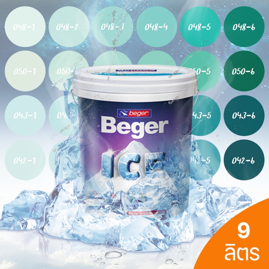 Beger ICE สีมิ้น ฟิล์มกึ่งเงา และ ฟิล์มด้าน 18 ลิตร สีทาภายนอกและภายใน สีทาบ้านแบบเย็น ลดอุณหภูมิ เช็ดล้างทำความสะอาดได้