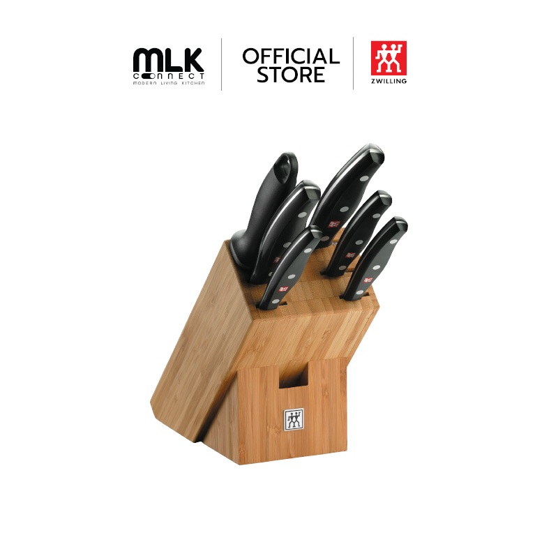 ZWILLING ชุดมีดสแตนเลสสตีลพร้อมบล็อกมีดไม้ รุ่น TWIN POLLUX  มีความคมและทนทาน เซท 7 ชิ้น สีเงิน ด้าม