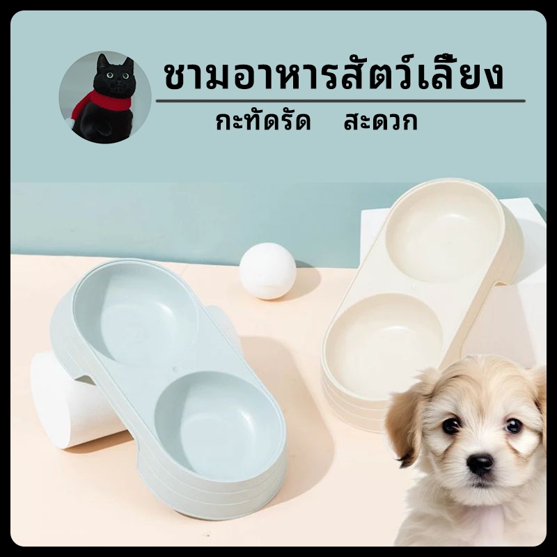 🐶 ชาม2ช่อง ชามอาหารแมว ที่ใส่อาหารแมว ชามอาหารสัตว์เลี้ยง ถ้วยอาหารแมว ชามกันมด ชามให้อาหารสุนัข