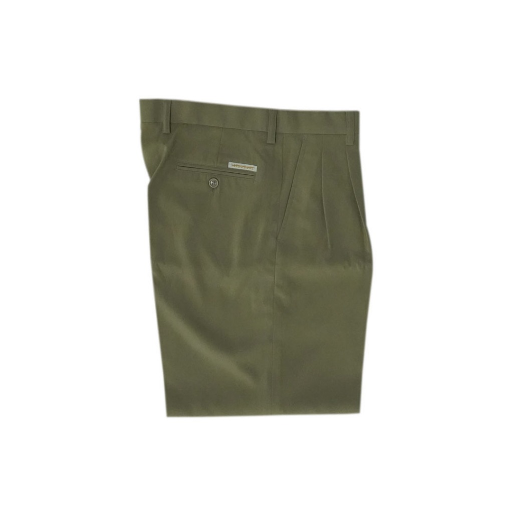 Hazard กางเกงขายาวสีพื้นมีจีบ ผ้า Micro Filament(ไมโครฟิลาเมนท์) สีกากี