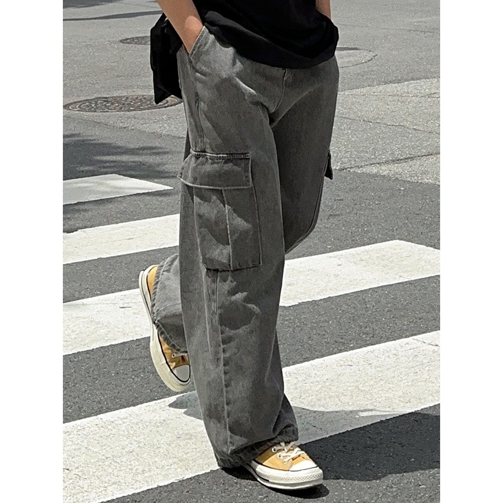 ABOUT BOY กางเกงคาร์โก้6กระเป๋าสตรีททรงกระบอกรุ่น Cargo Wide Pants