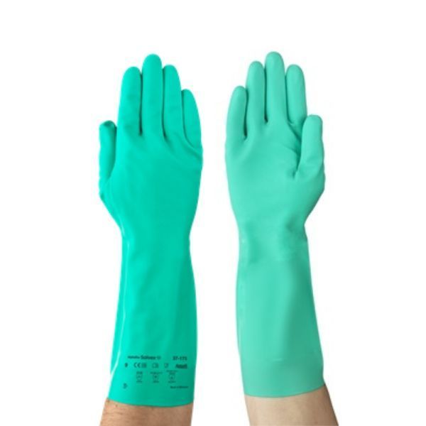 ถุงมือยางไนไตร กันสารเคมี ANSELL รุ่น ALPHATEC SOLVEX 37-175 ป้องกันสารเคมีหลายชนิดได้ดี ยาว 13นิ้ว 