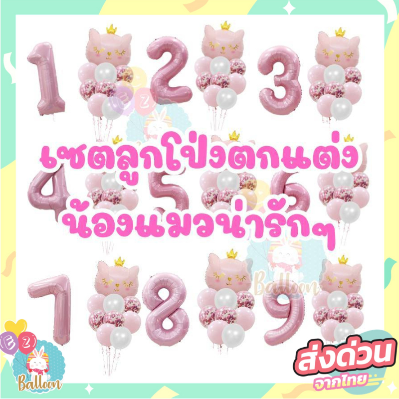ลูกโป่งวันเกิด แมว ลูกโป่งฟอยล์ตัวเลข 40นิ้ว (NB BC)