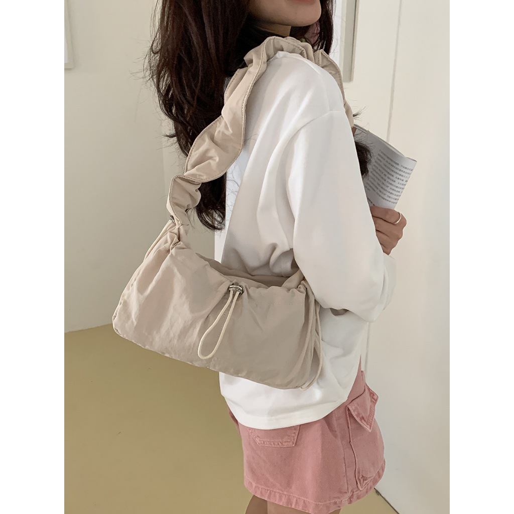 ใหม่กระเป๋ารักแร้แบบมีเชือกย้อนยุค,กระเป๋าสะพายไหล่สีทึบผ้าไนลอนคุณภาพสูง,กระเป๋าจีบอเนกประสงค์และน้ำหนักเบา - รูปที่ 7