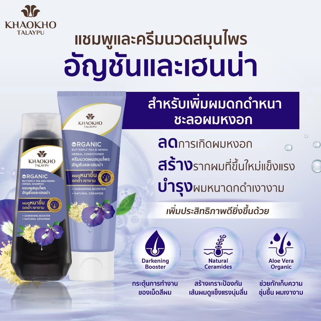 Khaokho Talaypu เขาค้อทะเลภู แชมพู ยาสระผม สูตรอัญชันและเฮนน่า ช่วยลดผมหงอก (450 มล.) thumbnail 3