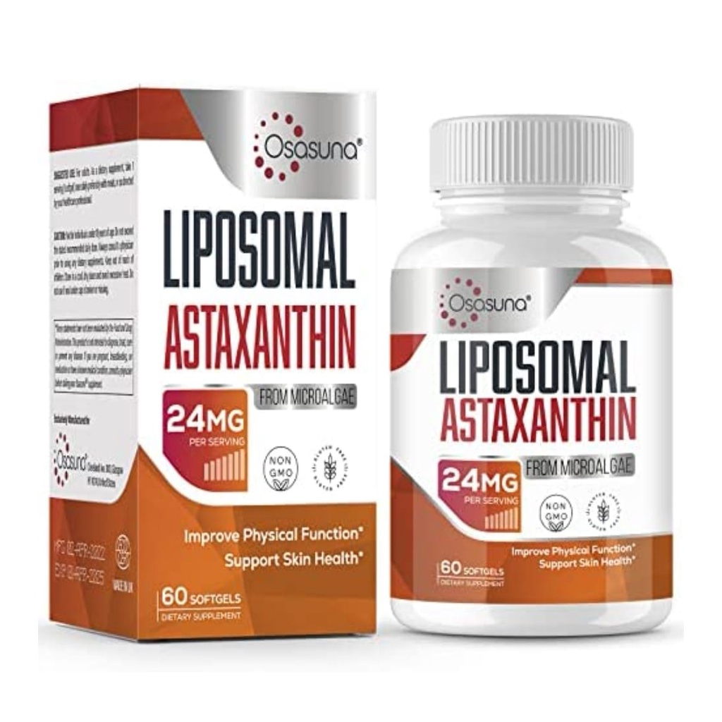 (ของแท้) Osasuna Liposomal Astaxanthin 24 MG Supplements, 60 Softgels