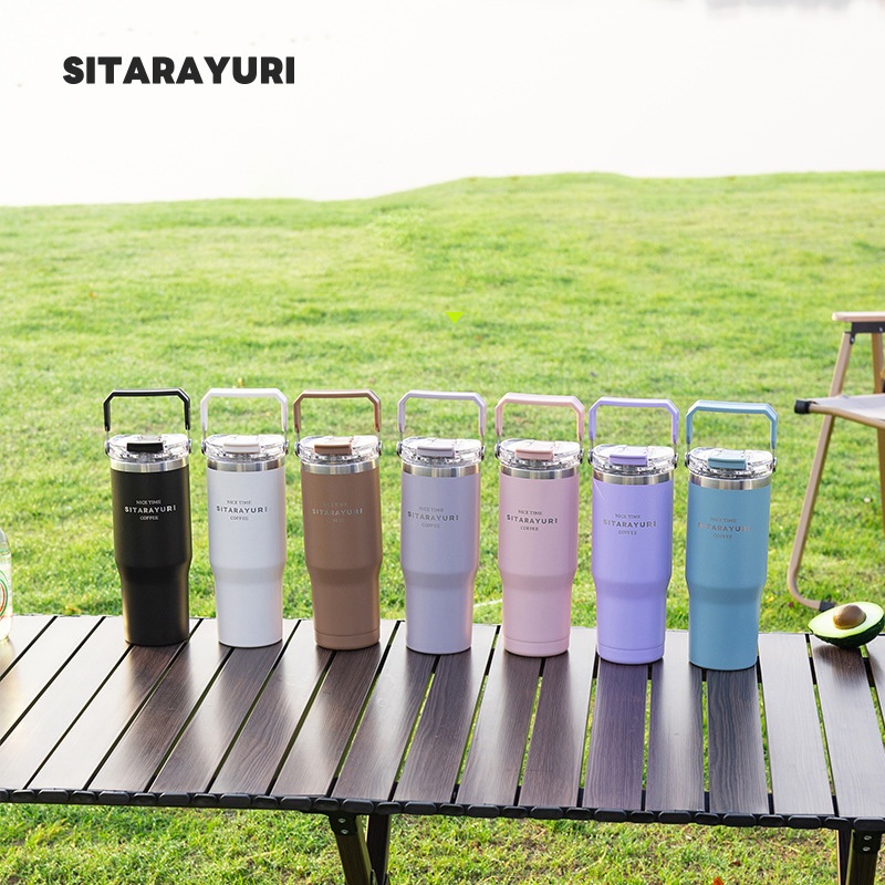 จัดส่งจากกรุงเท SITARAYURI ขวดน้ํา ขนาดใหญ่600ml/900mlจุน้ําได้เยอะ พร้อมหลอดดูด ฉนวนกันความร้อนสําหรับรถยนต์ สเตนเลส304