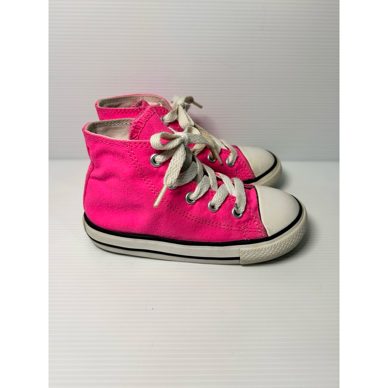 รองเท้าผ้าใบเด็ก รองเท้าผ้าใบหุ้มข้อเด็ก converse สีชมพูสะท้อนแสง