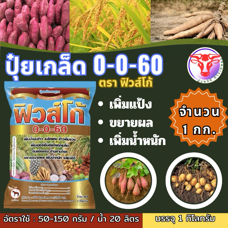 ปุ๋ยเกล็ด 0-0-60 ฟิวส์โก้โพแทสเซียมคลอไรด์ ขนาดบรรจุ 1 กิโลกรัม เร่งผล เร่งหัว