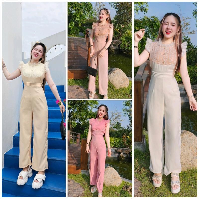 จั้มขายาวแต่งหน้าอกลูกไม้ เหมาะกับงานแต่ง-งานบวช สุดสวย เสื้อผ้าผู้หญิง Clothing