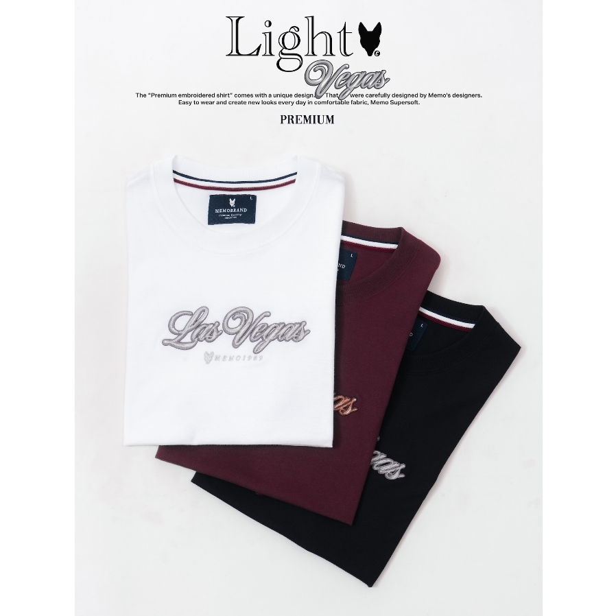AEIOU เสื้อยืด Memo Supersoft Premium ลายปักใหญ่ รุ่น Light Vegas สินค้าลิขสิทธิ์แท้