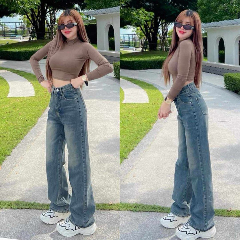กางเกงยีนส์ขากระบอก ป้ายวินเทจแท้ สีสนิม